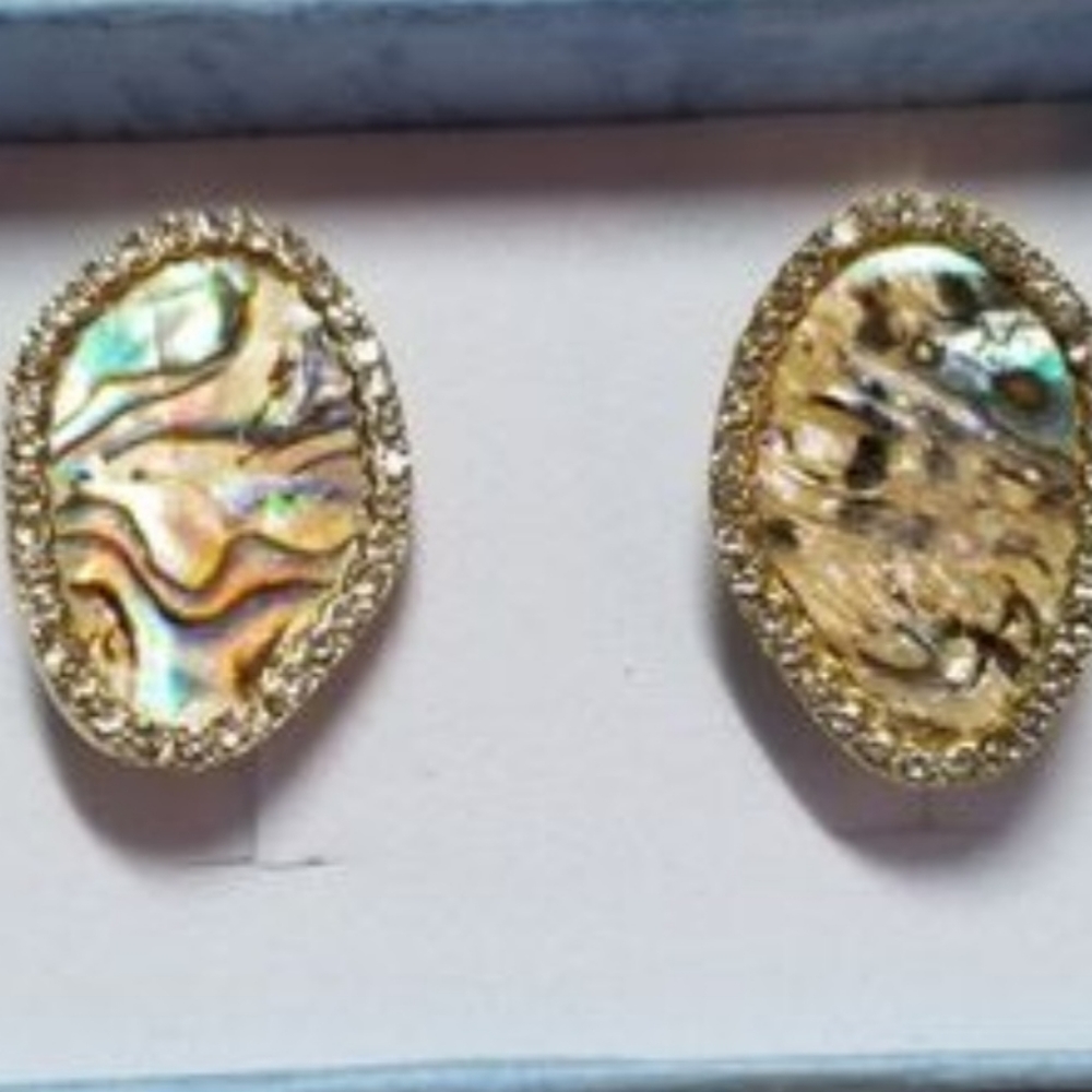 ABALONE GEMSTONE & CRYSTALS CLIP ON EARRINGS
